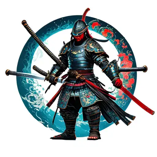 cyberpunk samurai with katana Full body armor tattoo design idea