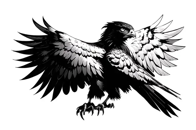 hawk with wings spread  that fade into tamuku style  tattoo design idea