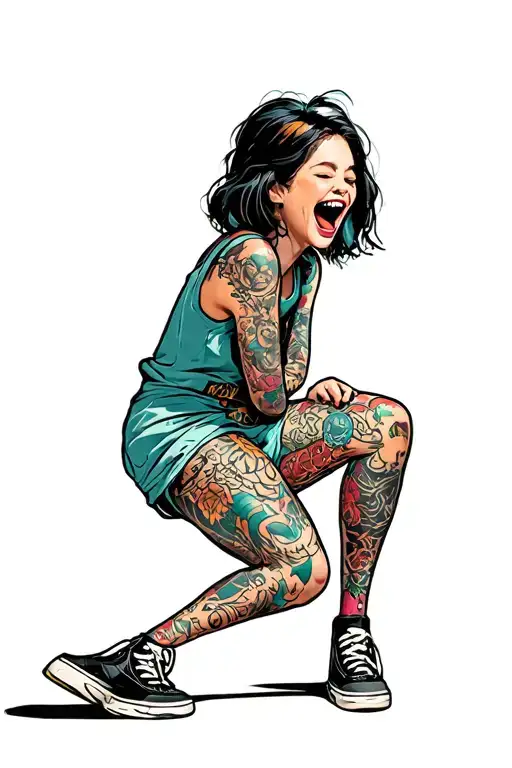 thin girl laughing tattoo design idea