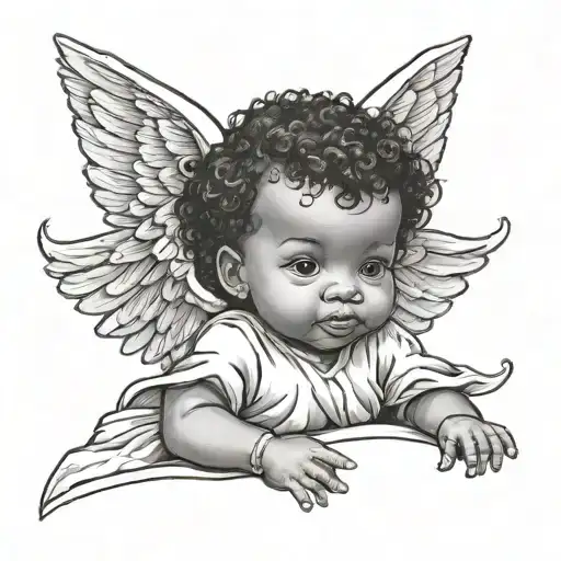 Black baby angel watching tattoo design idea