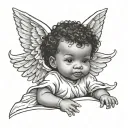 Black baby angel watching tattoo design idea