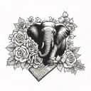 A chocolate bar morphing into a blooming flower bouquet, with an elephant silhouette in the background tattoo design idea