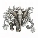 A chocolate bar morphing into a blooming flower bouquet, with an elephant silhouette in the background tattoo design idea