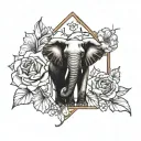 A chocolate bar morphing into a blooming flower bouquet, with an elephant silhouette in the background tattoo design idea