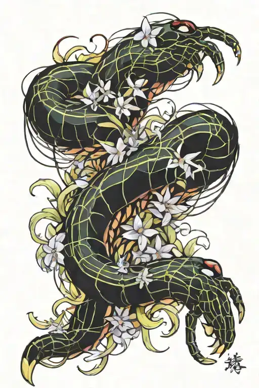 Tokyo ghoul centipede spiderlilies sleeve that wraps around and over the shoulder tattoo design idea