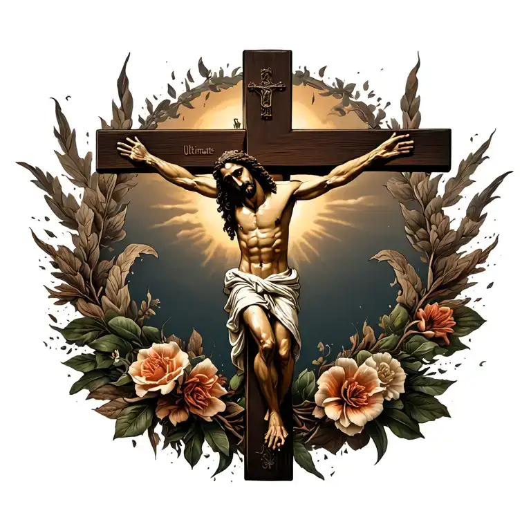 "Ultimate Price" Jesus on the cross surrounded tattoo design idea