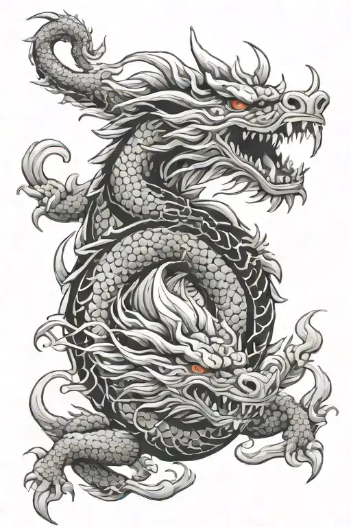 Japanese dragon with oni mask two heads yin and yang koi fish tattoo design idea