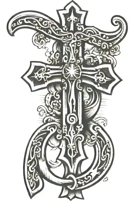 cross with a horseshoe hanging upside tattoo design idea