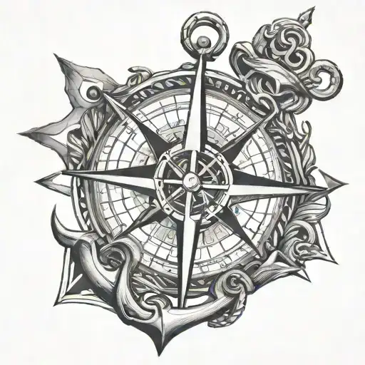 compass anchor intertwined tattoo design idea