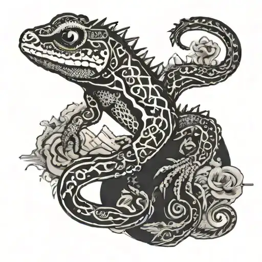 gecko with mountain design incorporating elements tattoo design idea