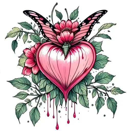 bleeding heart flower butterfly  tattoo design idea