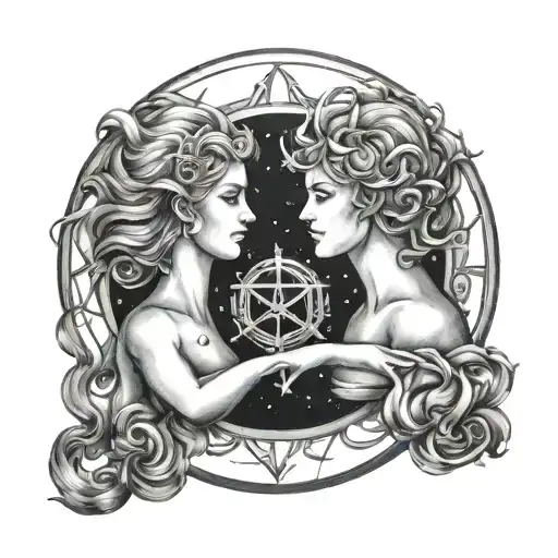 twin flames Sagittarius and gemini zodiac sign tattoo design idea