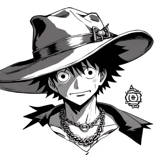 luffy with sabo's hat and ace's necklace  tattoo design idea