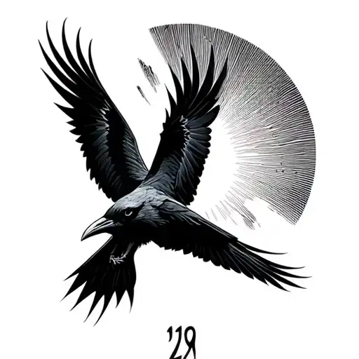 The raven flies to the sun, but is afraid to burn, there are numbers 11 and 29 tattoo design idea