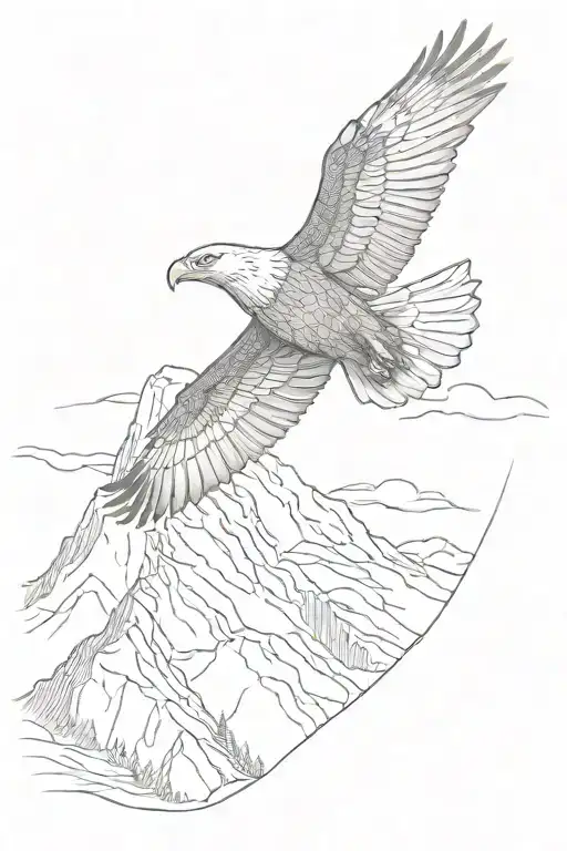 A sketch of an eagle soaring over a mountain during a hike tattoo design idea