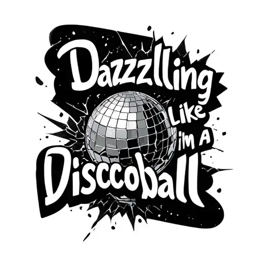 The words "Dazzling Like Im A Discoball" In a cute font and arty layout with a fractured and cracked discoball beside tattoo design idea