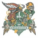 new york jets, cleveland guardians, cleveland cavaliers, and the ohio state buckeyes tattoo design idea
