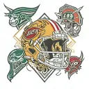 new york jets, cleveland guardians, cleveland cavaliers, and the ohio state buckeyes tattoo design idea