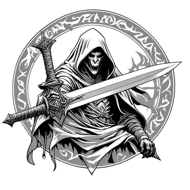 Nazgul with a Sword, dark, scary, hooded tattoo design idea