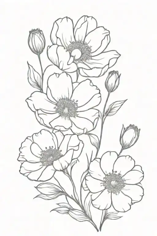 1 cosmos flower and 1 peony flower tattoo design idea