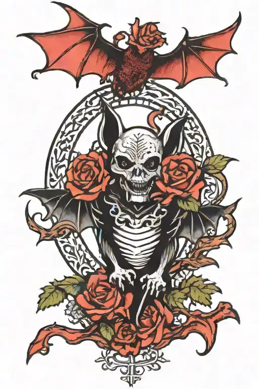 Gothic ankle tattoo with one bat. Style: Gothic. Details: The bat should be depicted in tattoo design idea