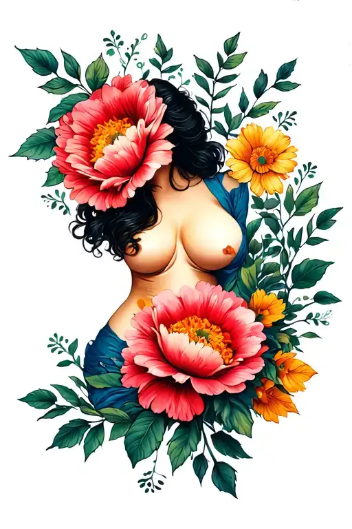 create a tattoo on the rib with flowers and leafs branching out of the flowers around the boob  tattoo design idea
