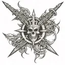 a flaming sword with crown of thorns intertwined tattoo design idea