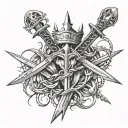 a flaming sword with crown of thorns intertwined tattoo design idea