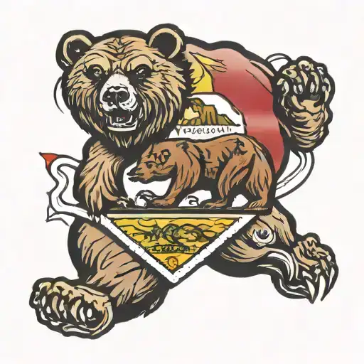 california bear with philipino flag and mexican flag for males thigh  tattoo design idea