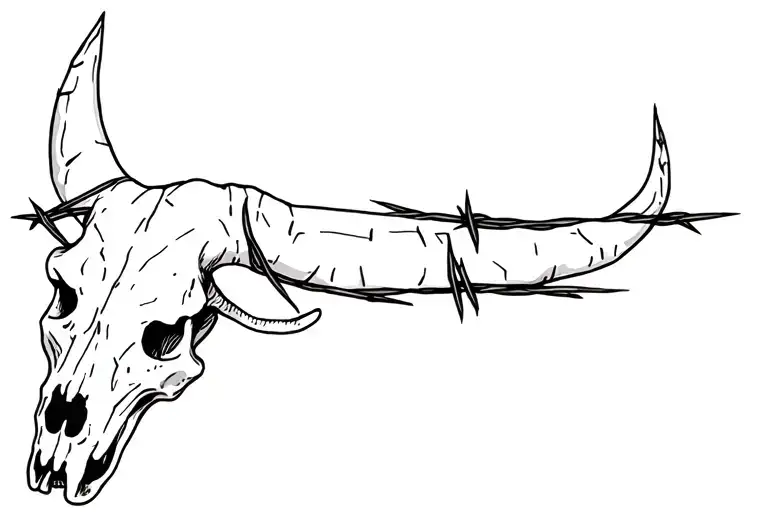 barbed wire in the shape of a bull skull tattoo design idea