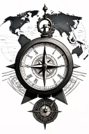 compass with a clock and world map leading tattoo design idea