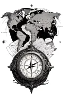 compass with a clock and world map leading tattoo design idea