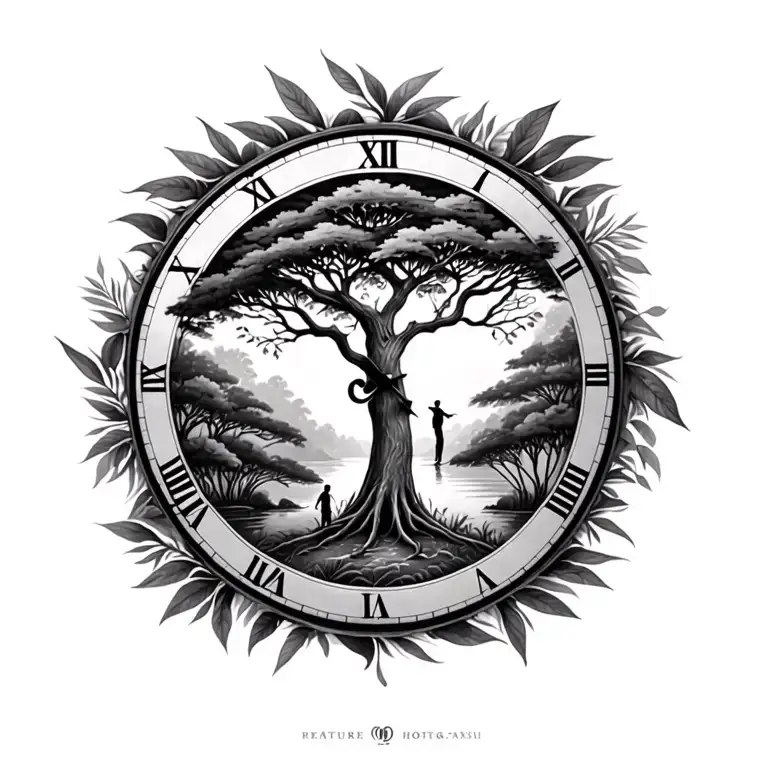 time, nature jungle, family, tree tattoo design idea