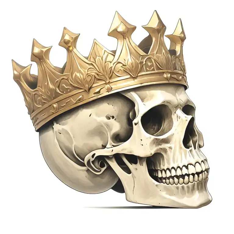 skull wearing the golden crown of King Arthur tattoo design idea