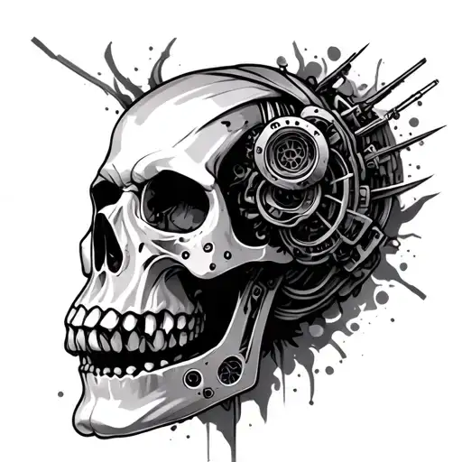 biomechanical skull tattoo design idea
