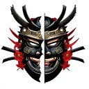 The mask of the samurai that is torn into 2 parts and in this gap you need to add a small part of the faces tattoo design idea