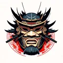 The mask of the samurai that is torn into 2 parts and in this gap you need to add a small part of the faces tattoo design idea
