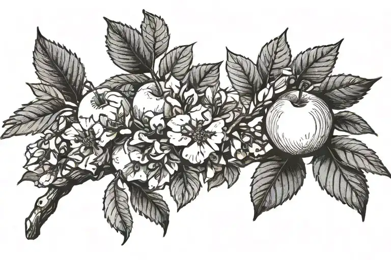apple tree branch with a sun instead of an apple tattoo design idea