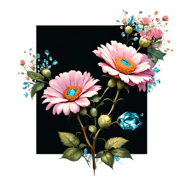 rose cosmo daisy aquamarine in middle tattoo design idea