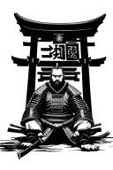 samurai resting infront of japanese gate tattoo design idea