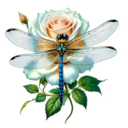 Dragonfly white rose tattoo design idea