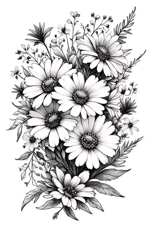 arrangement of wildflowers intertwined tattoo design idea