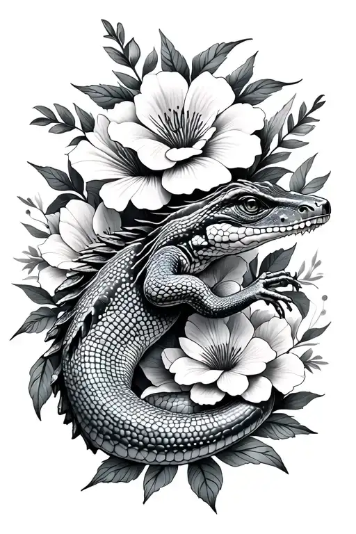 reptiles and flowers tattoo design idea