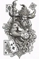 king Neptune, 757 area code, holy cross, eyeball with tear, dice and cards tattoo design idea