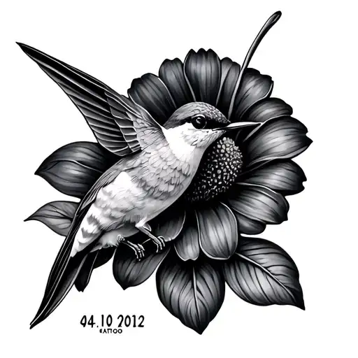 a tiny tattoo thats a. humming bird on a flower with the date 04.10.2012 tattoo design idea