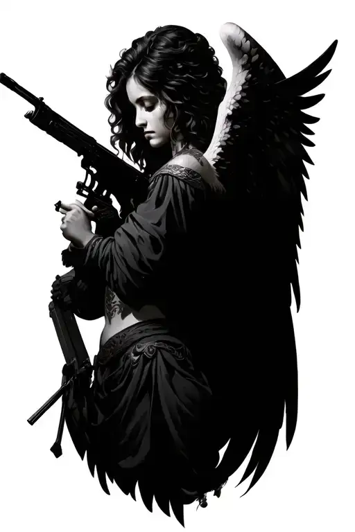 Angel Ak 47 tattoo design idea