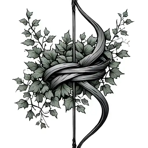 bow and arrow with ivy wrapped around it tattoo design idea