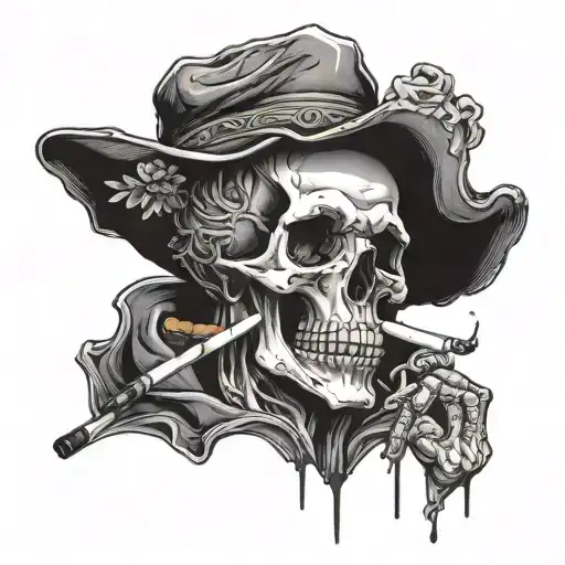 skull, cigarette in hand tattoo design idea