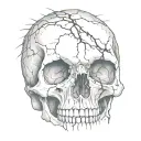  A skull consumed by shadows, with hollow eyes and jagged cracks tattoo design idea
