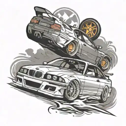 bmw e36 drift car drifting tattoo design idea